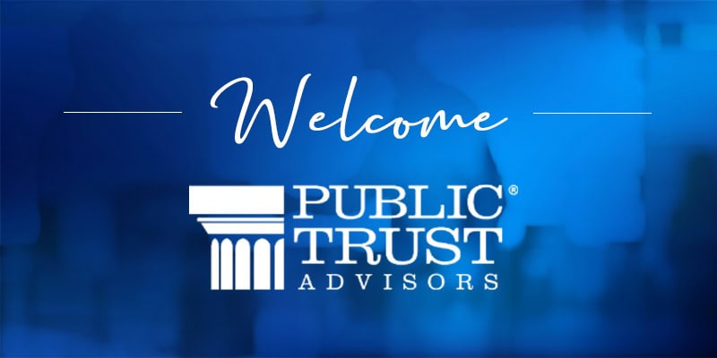 Welcome slide for Public Trust Advisors featuring their logo with a classical column design.